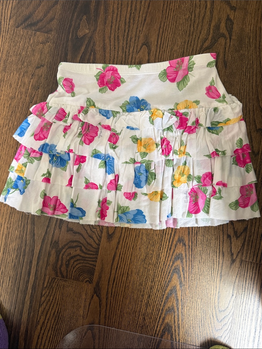 MonnaLisa White Ruffle Skirt with Pink, Blue & Yellow Florals